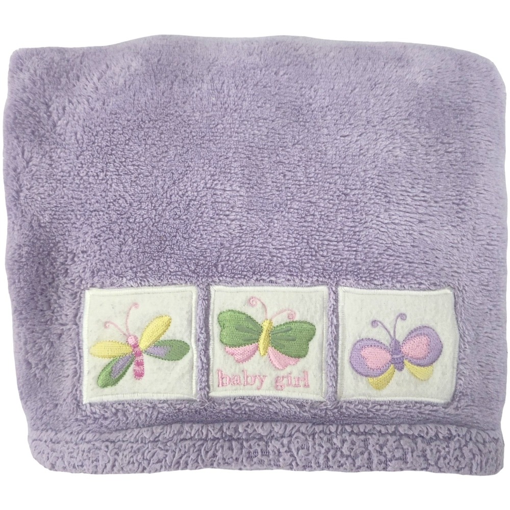 Purple Baby Girl Butterfly Fleece Blanket htf Unbranded White Squares Soft Lovey
